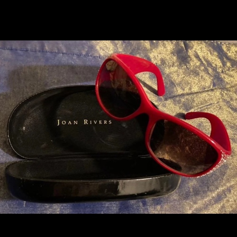 JOAN RIVERS Red Crystal Encrusted Sunglasses & Signed Case NWOT